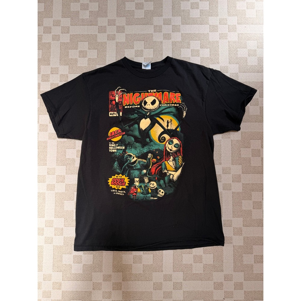 Nightmare Before Christmas Shirt Mens Large Black Comic Graphic Jack Skellington